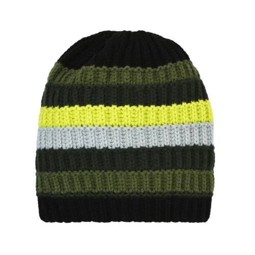 Gorro de punto acrílico a rayas verde para niños