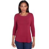 Top de punto liso adornado con cadena de bayas - remolacha - Ruby Rd