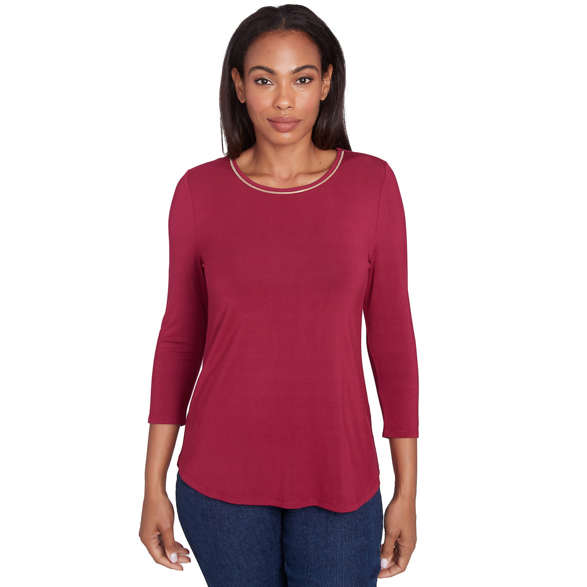 Top de punto liso adornado con cadena de bayas - remolacha - Ruby Rd