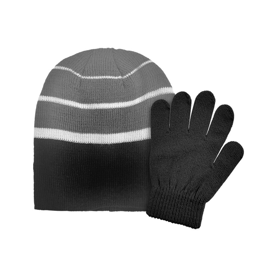 ACRYLIC KNIT STRIPED SET - SIZE 8-16 GREY