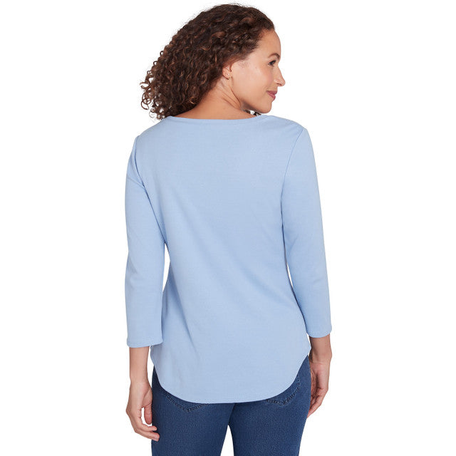 Top sólido de canalé con cuello redondo Chambray - Ruby Rd