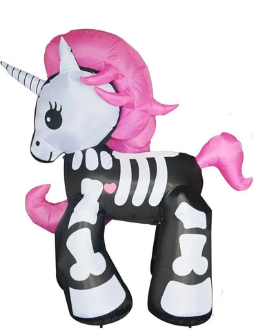 Unicornio esqueleto inflable de Halloween de 6 pies de altura para exteriores
