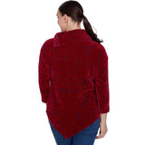 Split Cowl Chenille Jacquard Knit Top Beet Multi- Ruby Rd