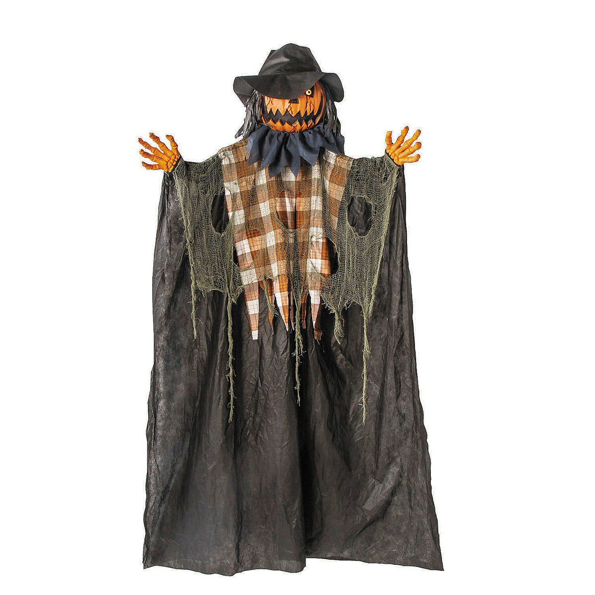 Hombre calabaza animado de 1,83 m con camisa a cuadros colgante