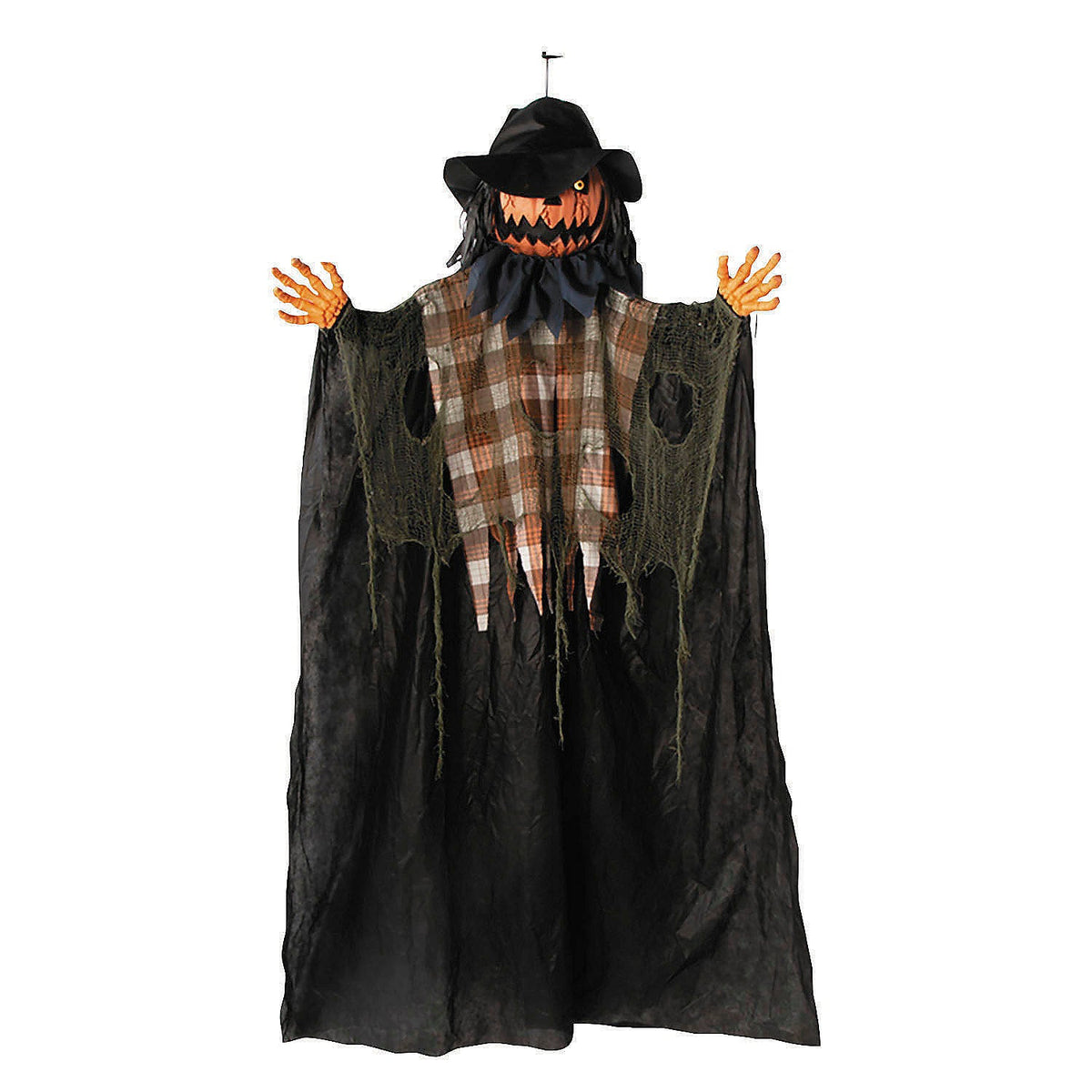 Hombre calabaza animado de 1,83 m con camisa a cuadros colgante