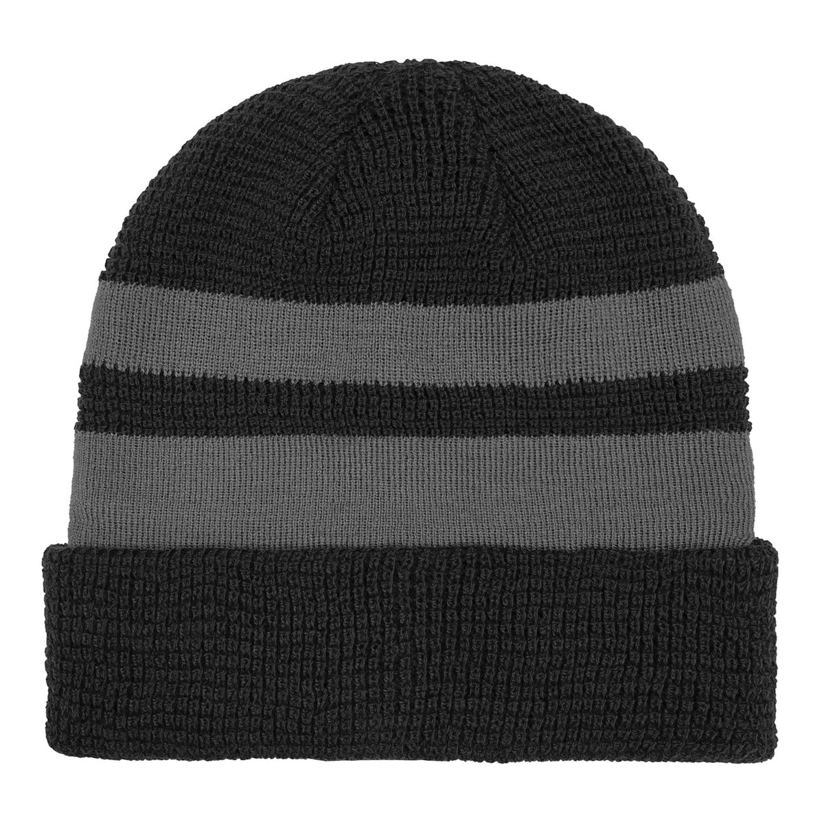 GORRO TEJIDO WAFFLE CON PUÑO A RAYAS NEGRO