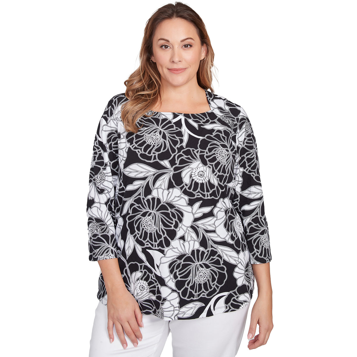Top cuello sobre Plus Bold Poppies Negro Multi - Ruby Rd