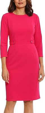 Quarter Sleeve Sheath Dress Pink  - London Times