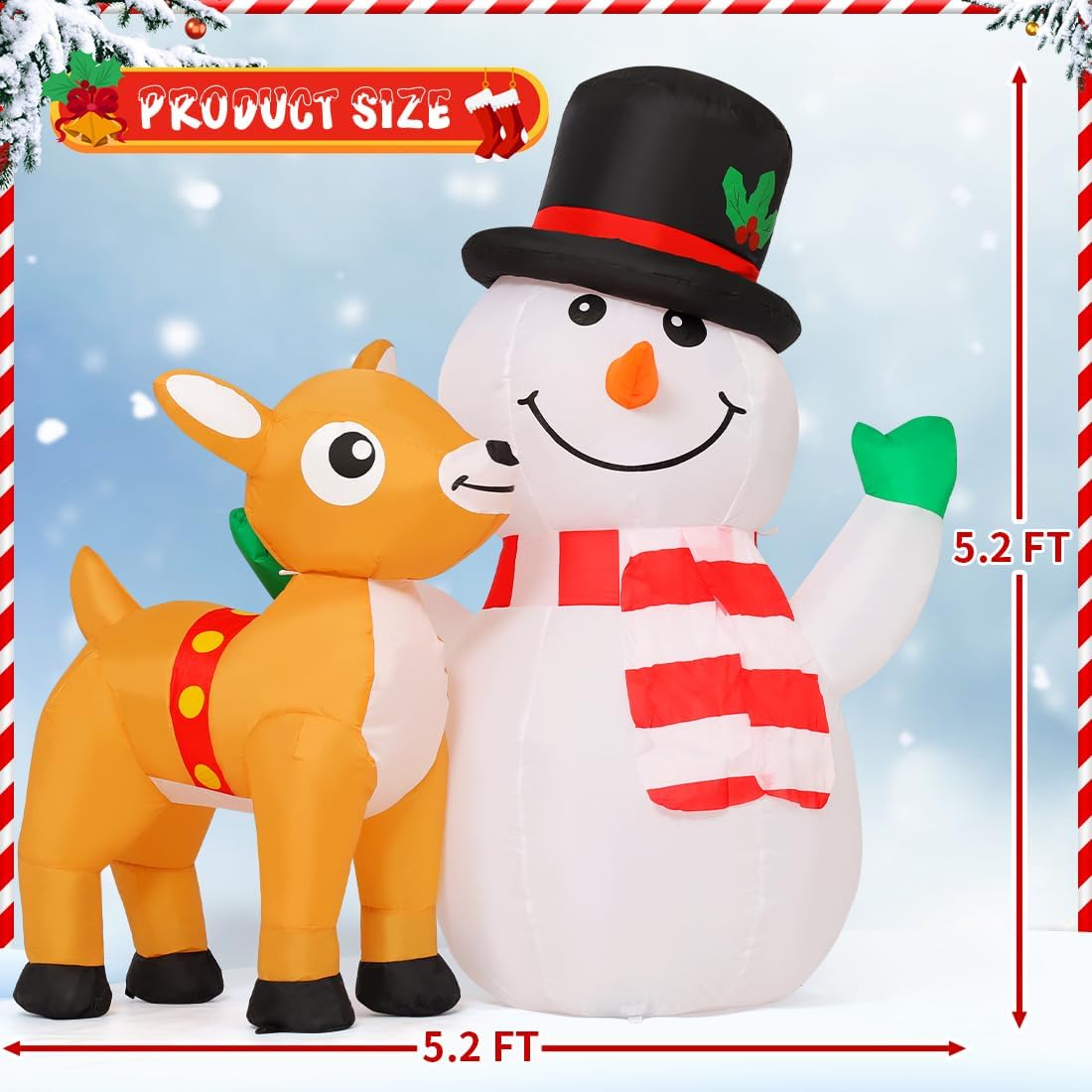 Muñeco de Nieve Hinchable de 1.58m de Alto con Luces LED