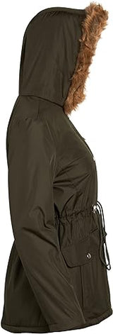 Chaqueta Anorak Larga con Capucha y Ribete de Pelo Sintético Forest