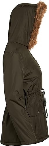 Chaqueta Anorak Larga con Capucha y Ribete de Pelo Sintético Forest
