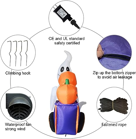 6FT Long Inflatable Ghost with Candy Cart