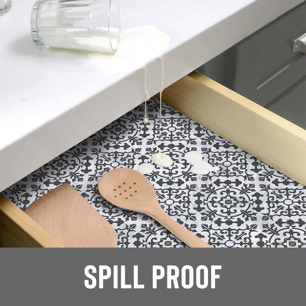 Grip Prints Non-Adhesive Shelf Liner, Carrara Tile Charcoal 12 in x 8ft