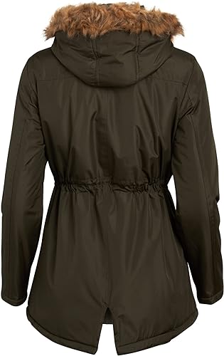 Chaqueta Anorak Larga con Capucha y Ribete de Pelo Sintético Forest