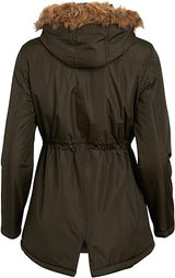 Chaqueta Anorak Larga con Capucha y Ribete de Pelo Sintético Forest