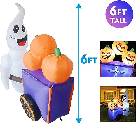 6FT Long Inflatable Ghost with Candy Cart