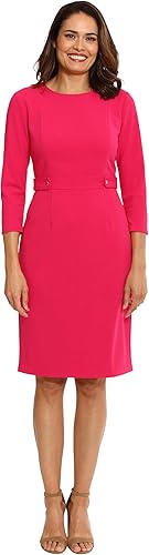 Quarter Sleeve Sheath Dress Pink  - London Times