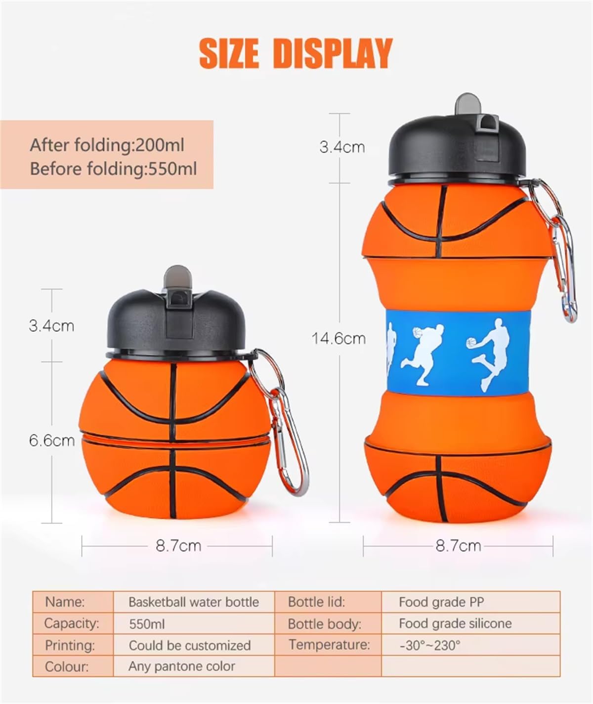 Botella plegable de baloncesto de 550 ml