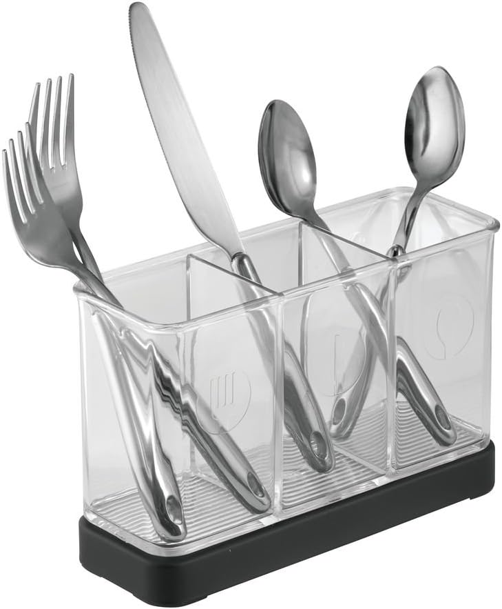 Organizador de cubiertos Forma 2, negro mate/transparente
