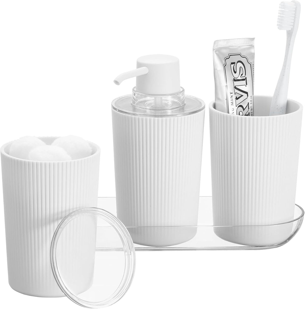 Dispensador de jabón estriado blanco/transparente