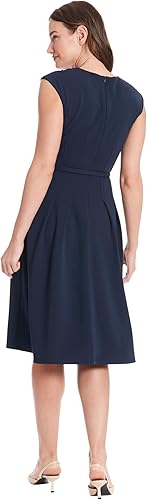 Vestido Midi Entallado con Cuello en V, Cinturón y Americana Azul Marino - London Times