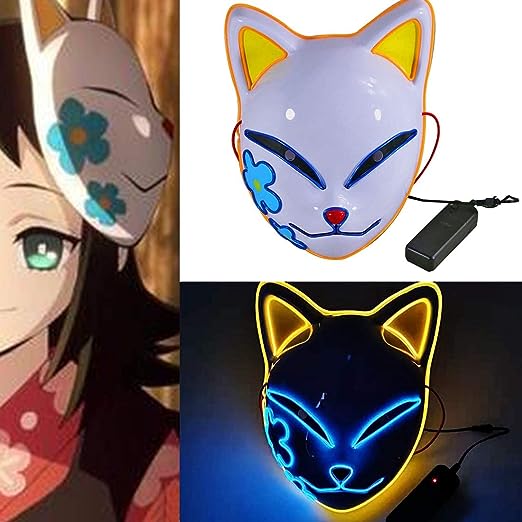 Máscara de gato de anime con luz de flor