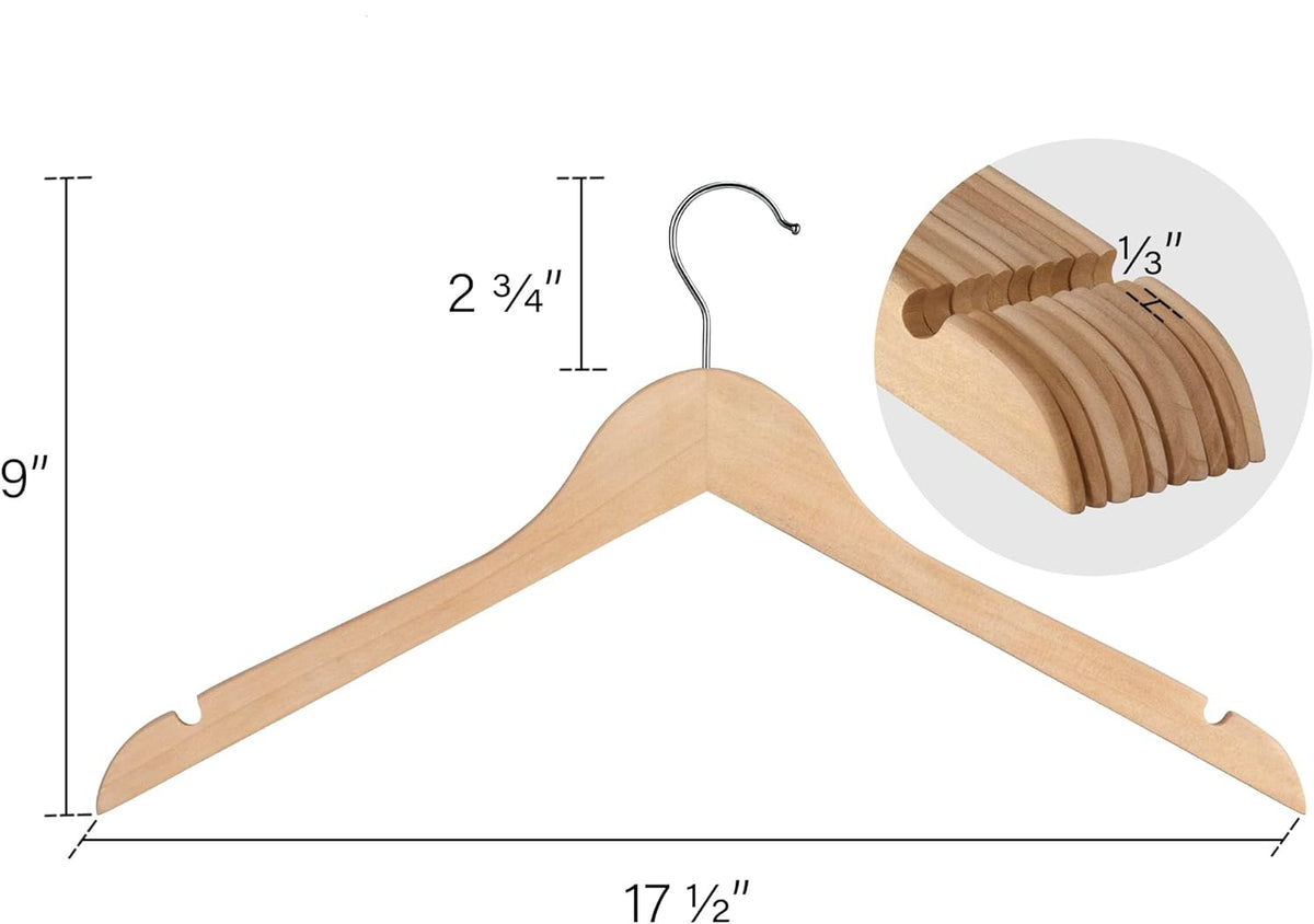 Natural brillante/Cromado - Percha de madera para camisas P/5