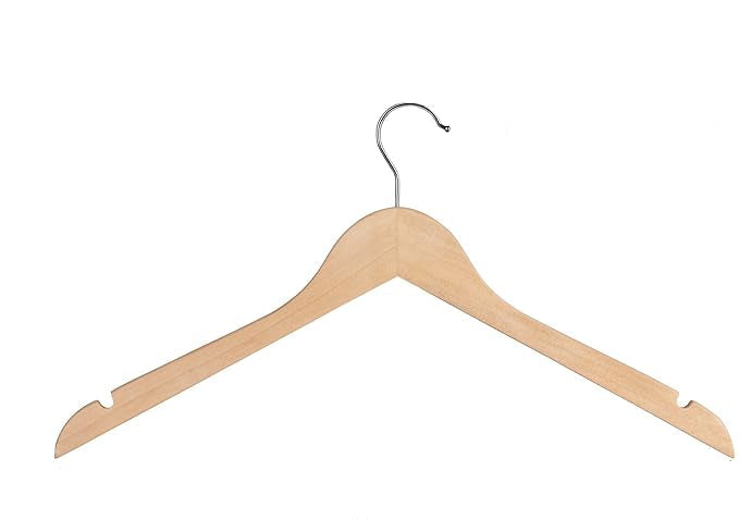 Natural brillante/Cromado - Percha de madera para camisas P/5