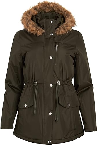 Chaqueta Anorak Larga con Capucha y Ribete de Pelo Sintético Forest