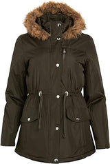 Chaqueta Anorak Larga con Capucha y Ribete de Pelo Sintético Forest