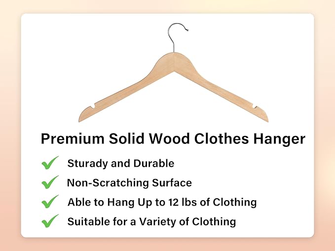 Natural brillante/Cromado - Percha de madera para camisas P/5