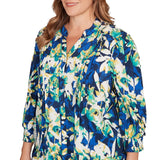 Blusa de gasa sedosa con botones y estampado floral talla grande - Ruby Rd