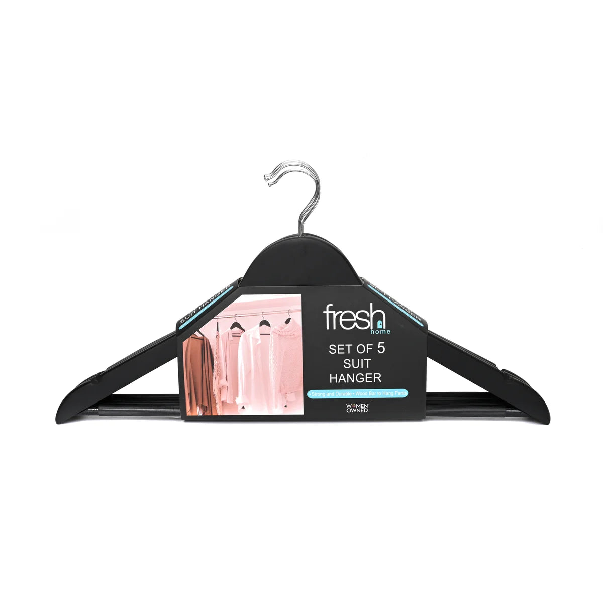 Matte Black/Chrome - S/10 Wood Suit Hanger w/ Bar