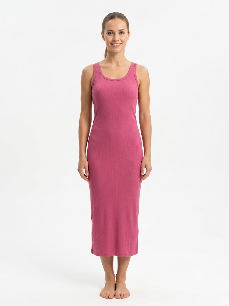 Camisón largo de canalé para mujer ROSA FUCSIA