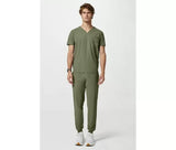 Pijama sanitario de hombre con cuello de pico y 3 bolsillos - Verde oliva