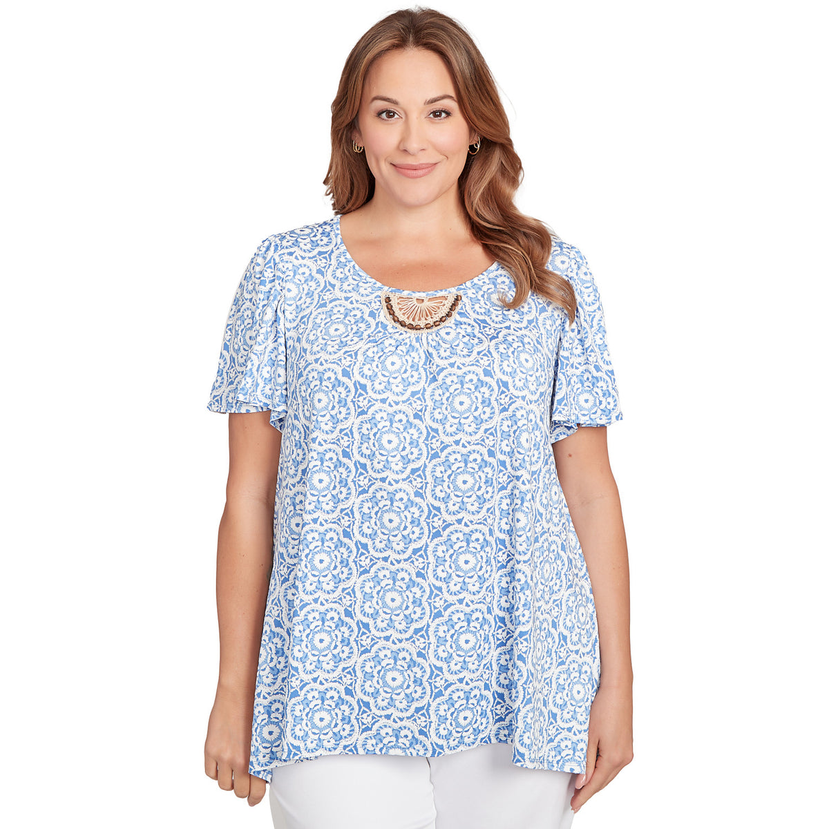 Playera Estampada Puff de Macramé con Cuentas Talla Grande    - Ruby Rd