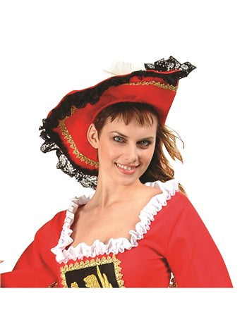 Sombrero de mosquetero/pirata con encaje, rojo
