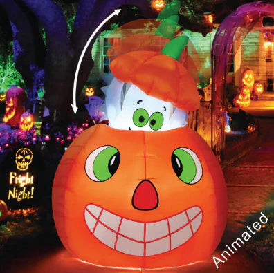 Fantasma inflable animado de Halloween de 5 pies en una calabaza