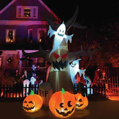 Árbol inflable de Halloween de 3,6 m con fantasma y calabazas alrededor