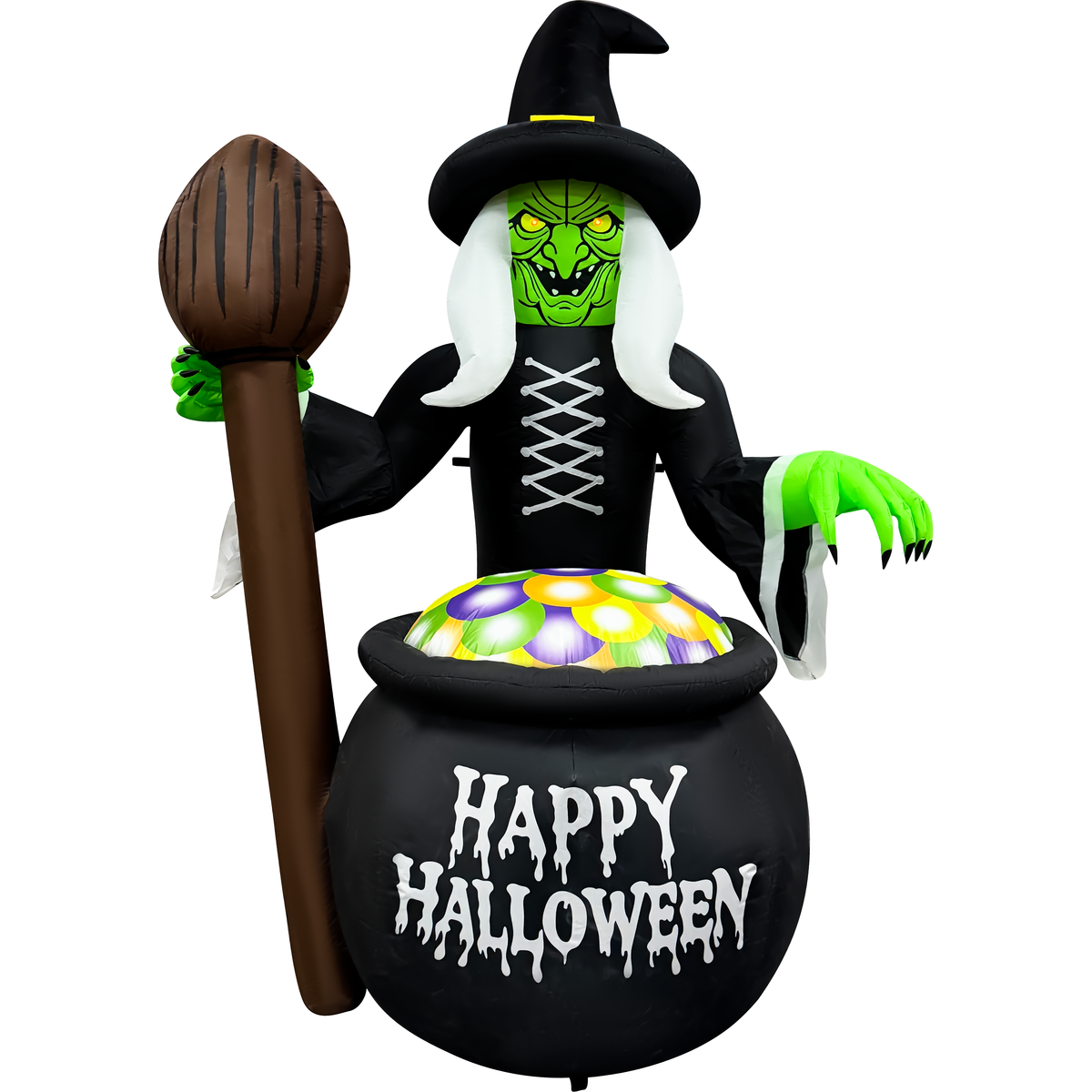 6.5FT Inflatable Witch with Cauldron Happy Halloween