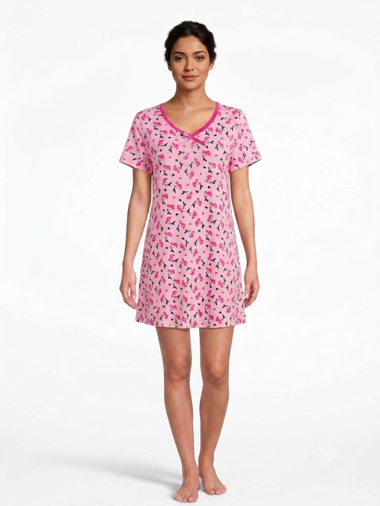 Camisón de mujer con cuello en V CEREZAS ROSADAS