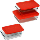 Paquete económico de 6 recipientes rectangulares para alimentos con tapas rojas de ajuste perfecto transparente/rojo