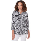 Tropical Leaf Print Top Black/White - Ruby Rd