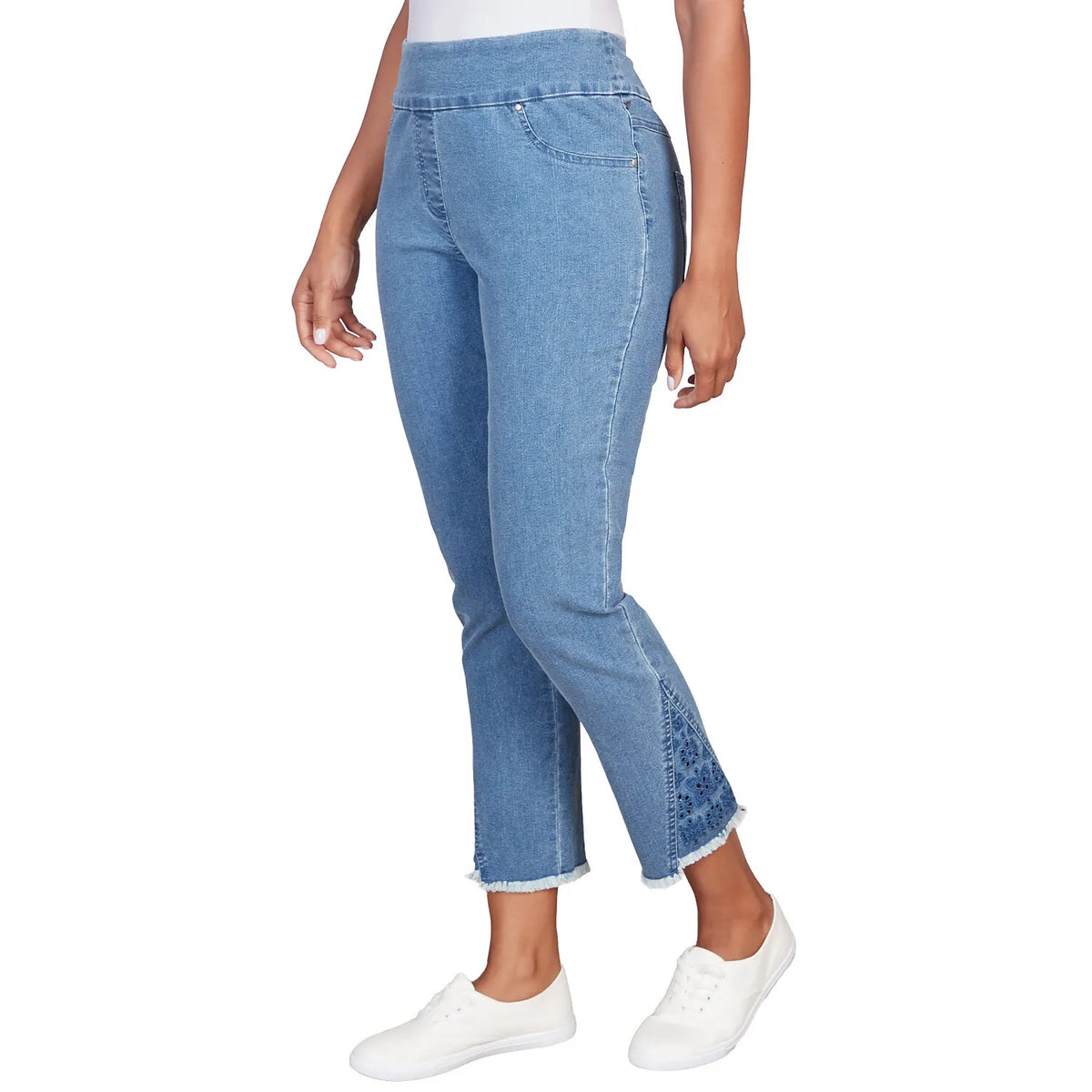 Pantalones vaqueros de mezclilla elásticos con bordado hasta el tobillo - Ruby Rd