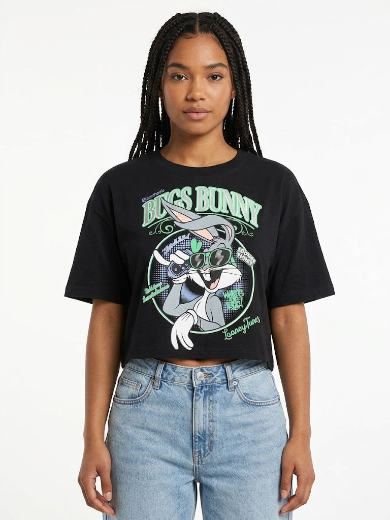 Camiseta corta Bugs Bunny Boxy Negra