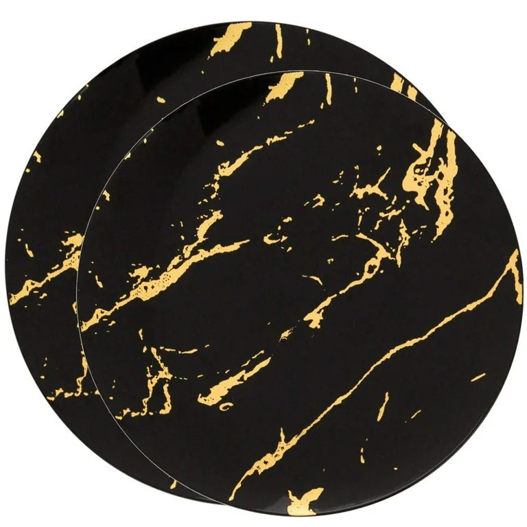 20 unidades Plato negro y dorado con efecto mármol de 10,25"