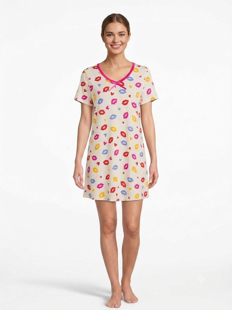 Camisón de mujer con cuello de pico KISSES MULTICOLOR