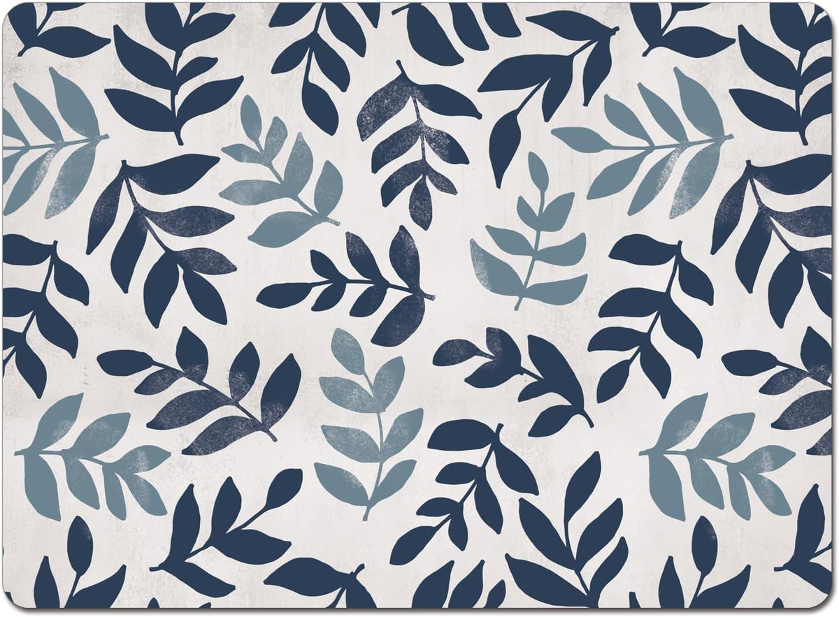 Juego de 4 individuales de corcho con base de corcho, diseño floral de hoja azul pradera