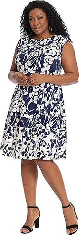 Vestido tipo bombacho de neopreno con estampado floral en azul marino/marfil (Tallas grandes) - London Times