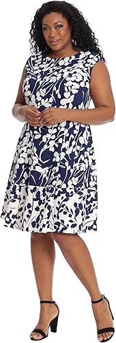 Vestido tipo bombacho de neopreno con estampado floral en azul marino/marfil (Tallas grandes) - London Times